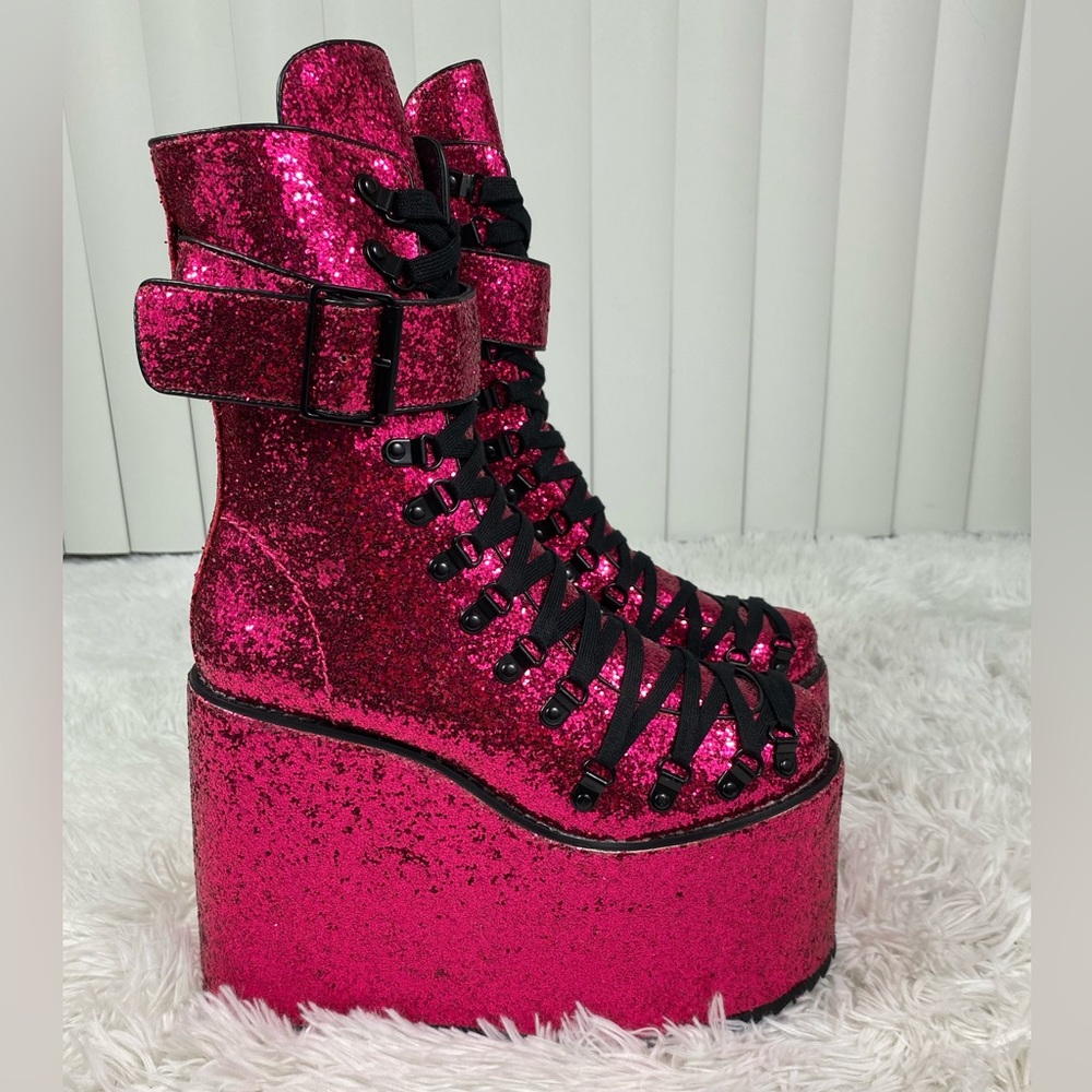 💔SOLD💔CLUB EXX Sugar Coated Traitor Ultra High Platform Boots Glitter Lace Up - Picture 3 of 16